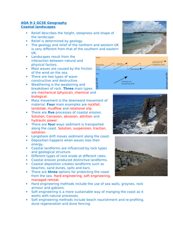 AQA coasts knowledge organiser