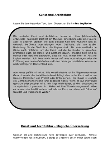 Year 1/AS - AQA A Level German translation practice | Teaching Resources