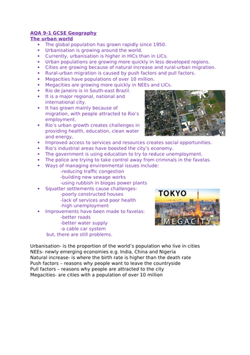 AQA urban world knowledge organiser