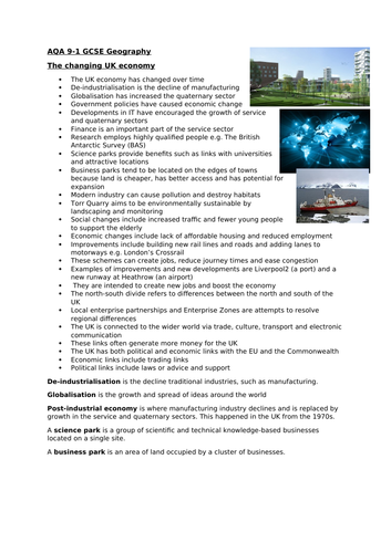 AQA changing UK economy knowledge organiser