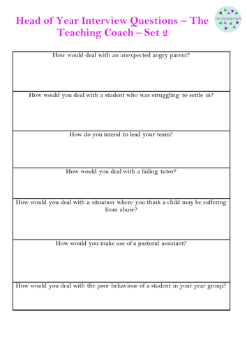 Head of Year - Head of House - Pastoral Role - Interview Questions - Set 2  | Teaching Resources