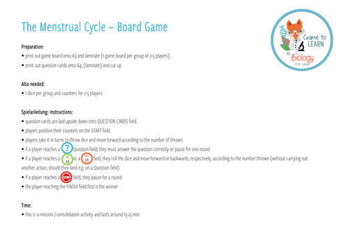 Menstrual Cycle Board Game Ks34 Teaching Resources