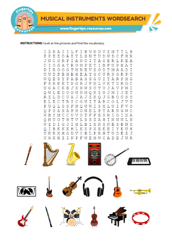 Musical Instruments Vocabulary Word Search