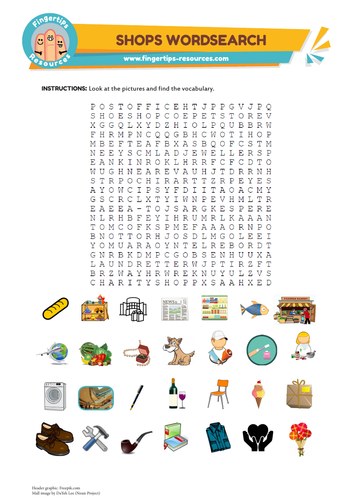Shops Vocabulary Word Search
