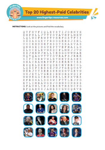 Top 20 Highest-Paid Celebrities Word Search