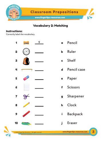 Classroom Vocabulary Matching Activity