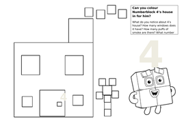 Numberblock 4 house Colouring in Sheet | Teaching Resources