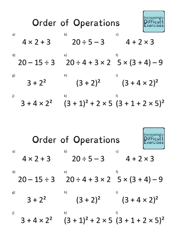 Increasingly Difficult Questions Order Of Operations Teaching Resources