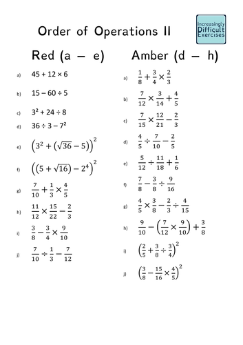 increasingly difficult questions order of operations teaching resources