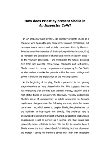 inspector calls essay on sheila