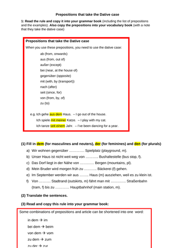 Prepositions That Take The Dative Teaching Resources