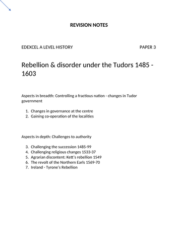 Edexcel A-Level History - Rebellion & Disorder under the Tudors 1485 ...