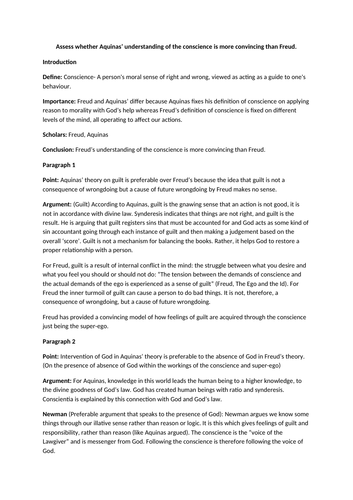 Conscience ESSAY PLANS- Philosophy & Ethics A Level