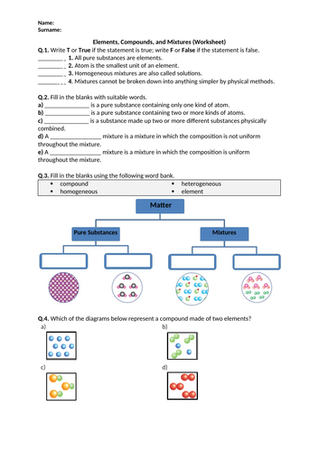 Elements, Compounds, and Mixtures - Worksheet | Printable and Distance Learning