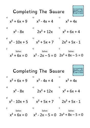 Increasingly Difficult Questions - Completing the Square | Teaching ...