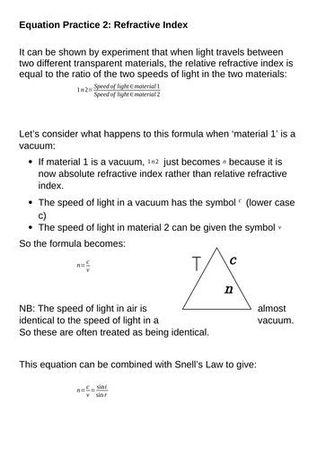 BTEC Applied Science Level 3 Unit 1:Snell's Law, Refractive Index