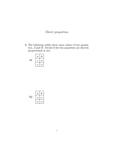 Direct proportion worksheet no 2 (with solutions) | Teaching Resources