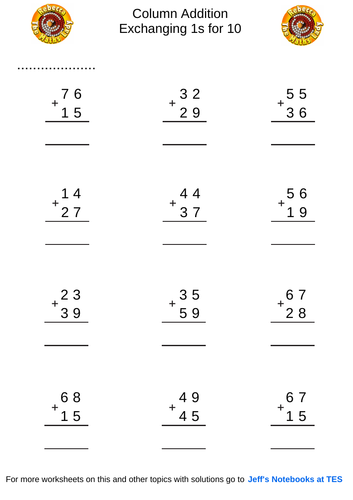 column addition homework year 3