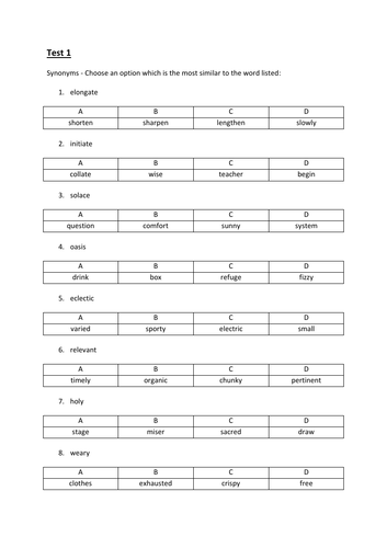 11 Plus Vocabulary Booster Exercises | Teaching Resources