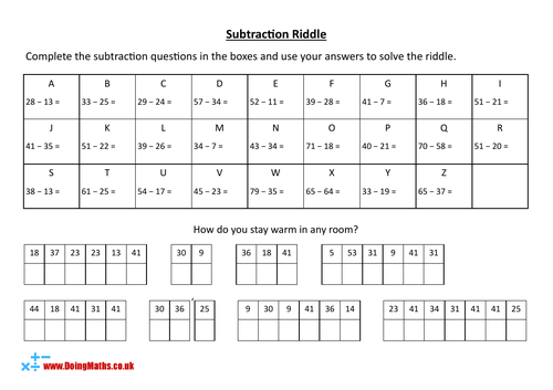 Subtraction Riddles - KS2 Maths Worksheets | Teaching Resources