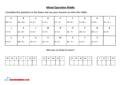 Mixed Operations Riddles - KS2 Maths Worksheets