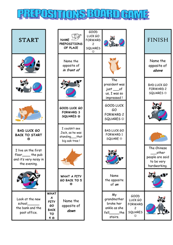 Prepositions of place. Board game.