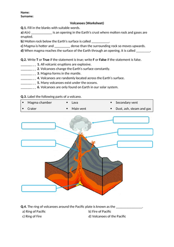 Volcanoes - Worksheet | Printable and Distance Learning