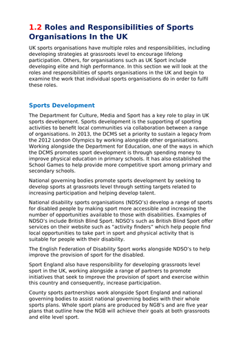CTEC Sport Unit 3 Organisation and Development LO1 | Teaching Resources