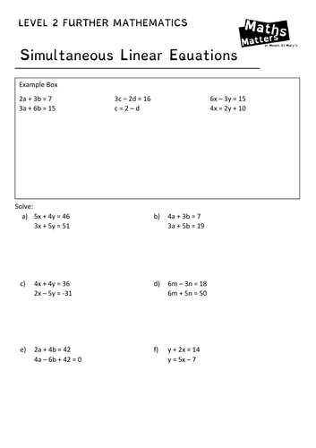 L2FM - Simultaneous Equations | Teaching Resources