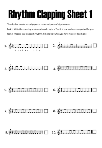 10 Rhythm Clapping Sheets | Teaching Resources