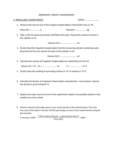Density Experiments | Teaching Resources