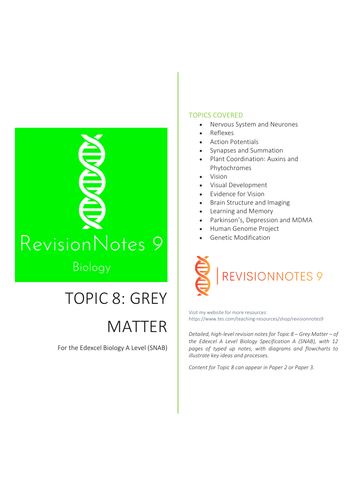 A Level Biology - Edexcel Topic 8 Notes | Teaching Resources