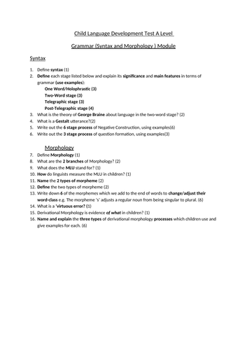 Child Language Development SYNTAX and MORPHOLOGY TEST