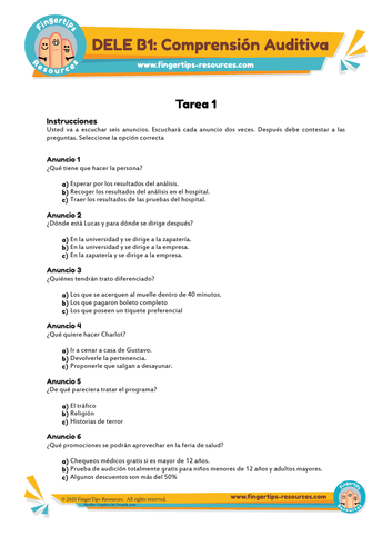 20 x Tareas de DELE B1 Comprensión Auditiva | Teaching Resources