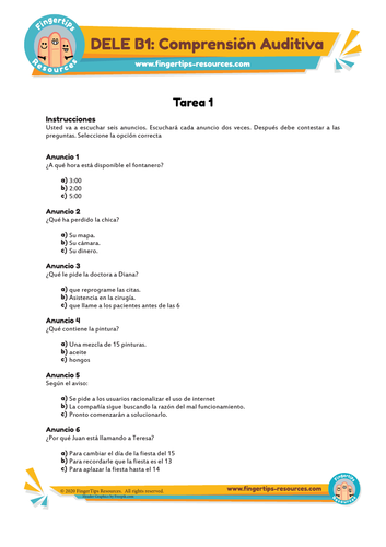 4 x Tarea 1 - DELE B1 Comprensión Auditiva | Teaching Resources
