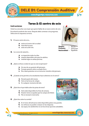 5 x Tarea 2 - DELE B1 Comprensión Auditiva | Teaching Resources
