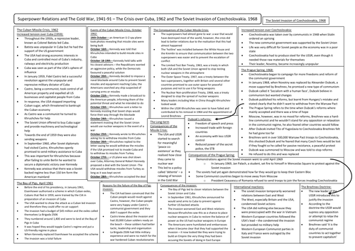 Crisis over Cuba, 1962, and The Soviet Invasion of Czechoslovakia, 1968, Revision Summary Sheet