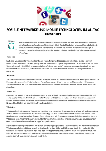 Social Networks - German Listening Lesson with MP3, Transcript and Activities