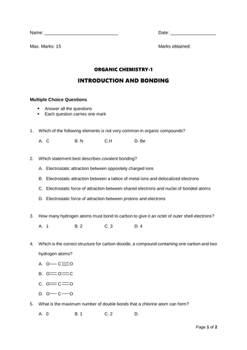 IGCSE Organic Chemistry 1: Introduction and Bonding | Teaching Resources