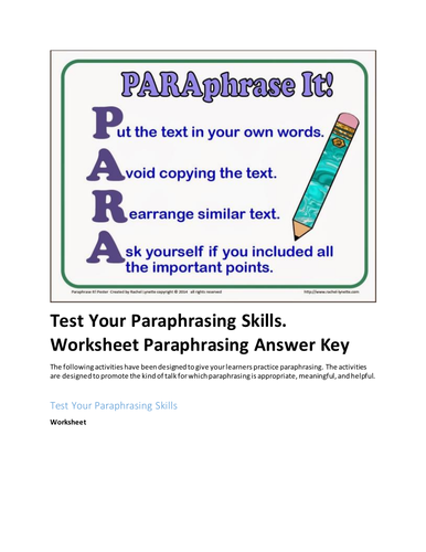 paraphrasing worksheet tes