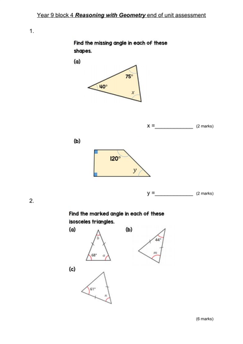 Y9 White Rose Maths block 4 Reasoning with Geometry end of unit ...