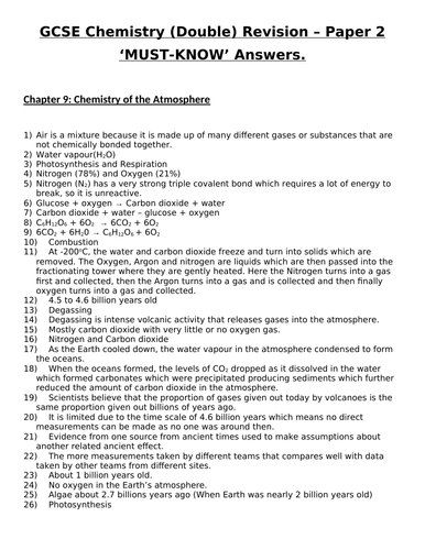 GCSE Chemistry (Double) Revision - Topic 9 Chemistry of the Atmosphere ...