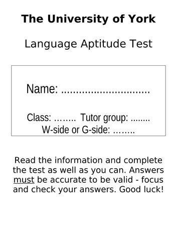 York Language Aptitude Test | Teaching Resources