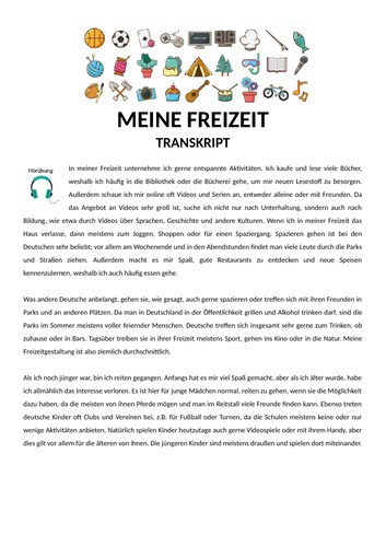 Freizeit GCSE German Listening Lesson