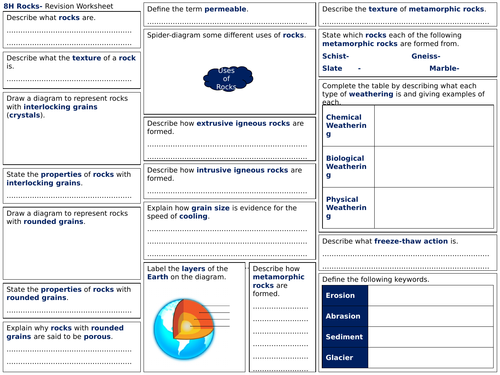 Exploring Science 8H Revision Worksheet- Rocks