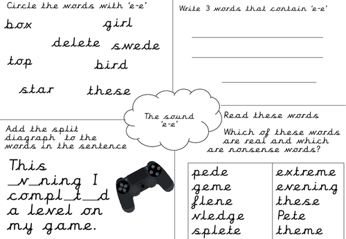 Phonics worksheet:  e-e