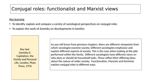 Conjugal roles: functionalist and Marxist views Sociology