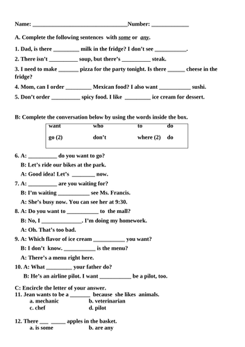 SOME, ANY, OCCUPATION | Teaching Resources