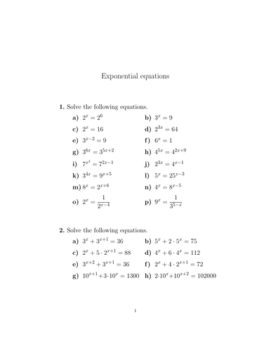 Exponential equations worksheet (with solutions) | Teaching Resources