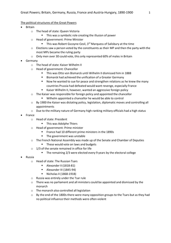 AQA AS History: International Relations (Option 2K) – The Great Powers, 1890-1900